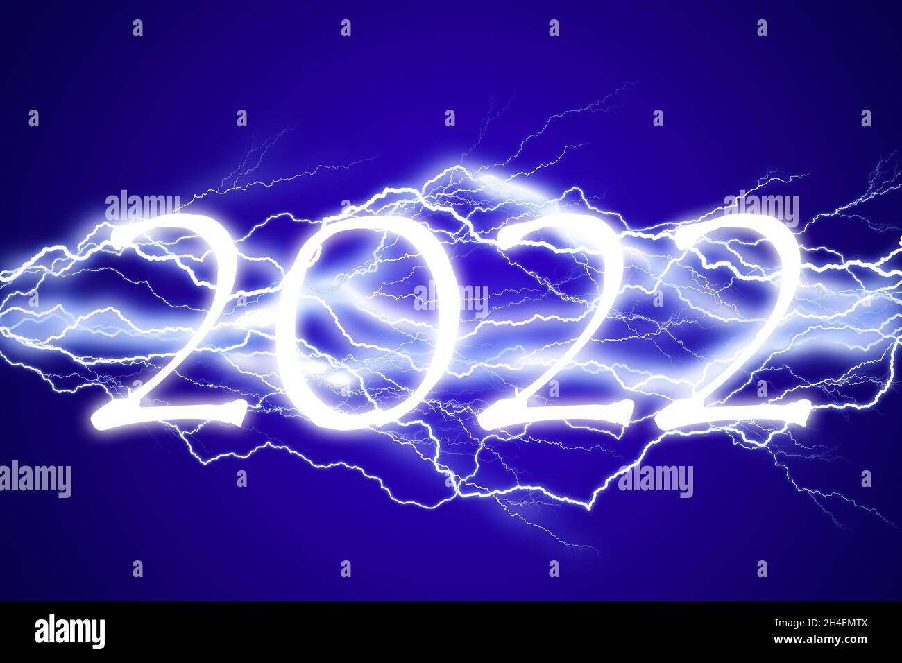 2022, nouvel an effet d'éclair, énergie électrique, concept de tempête dramatique Banque D'Images