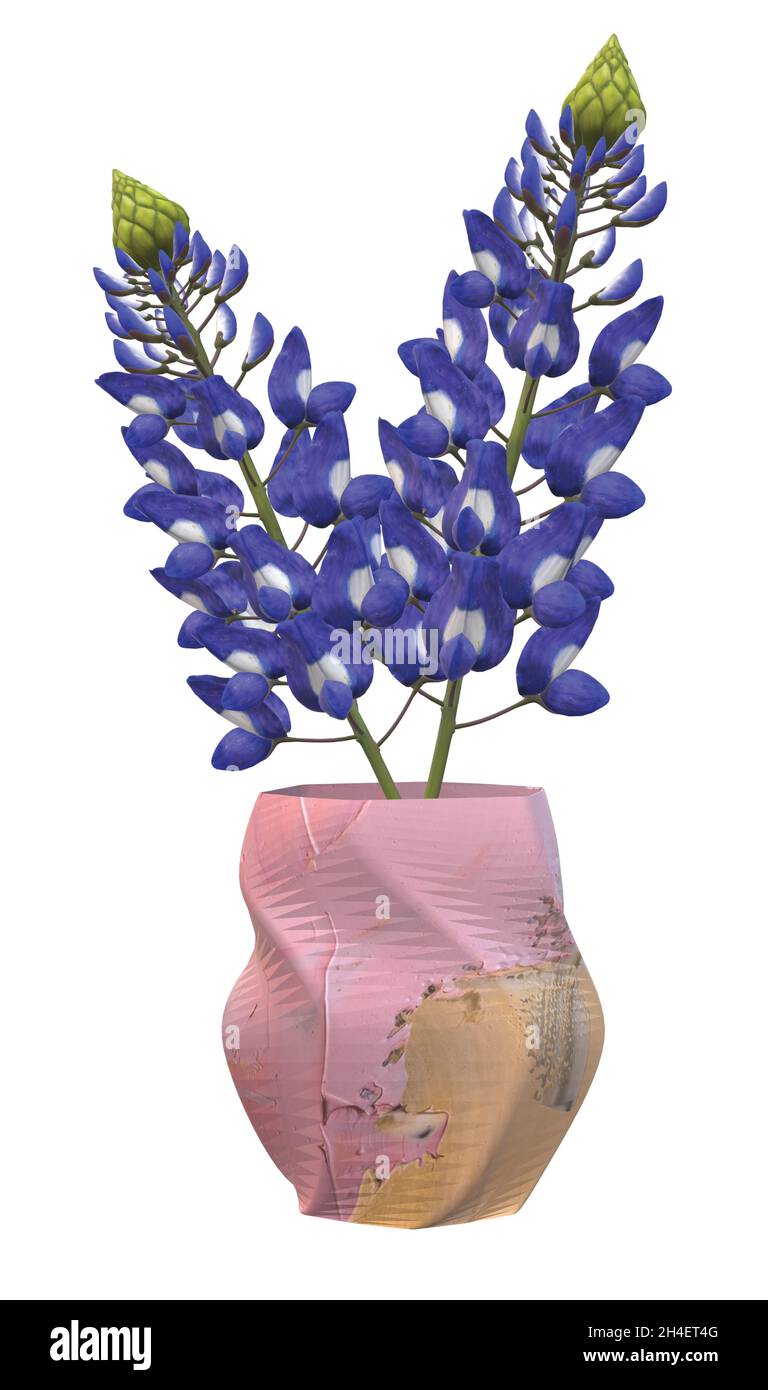 Blue bonnet fleurs dans un vase argenté brillant Illustration de Vecteur