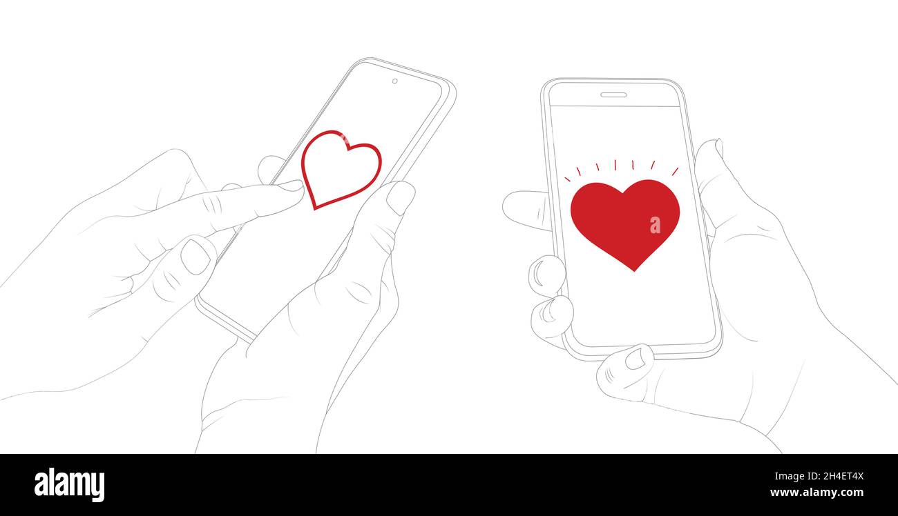Rencontres en ligne, flirting, envoyer coeur, recevoir coeur, amour,illustration romantique de stock vectoriel Illustration de Vecteur