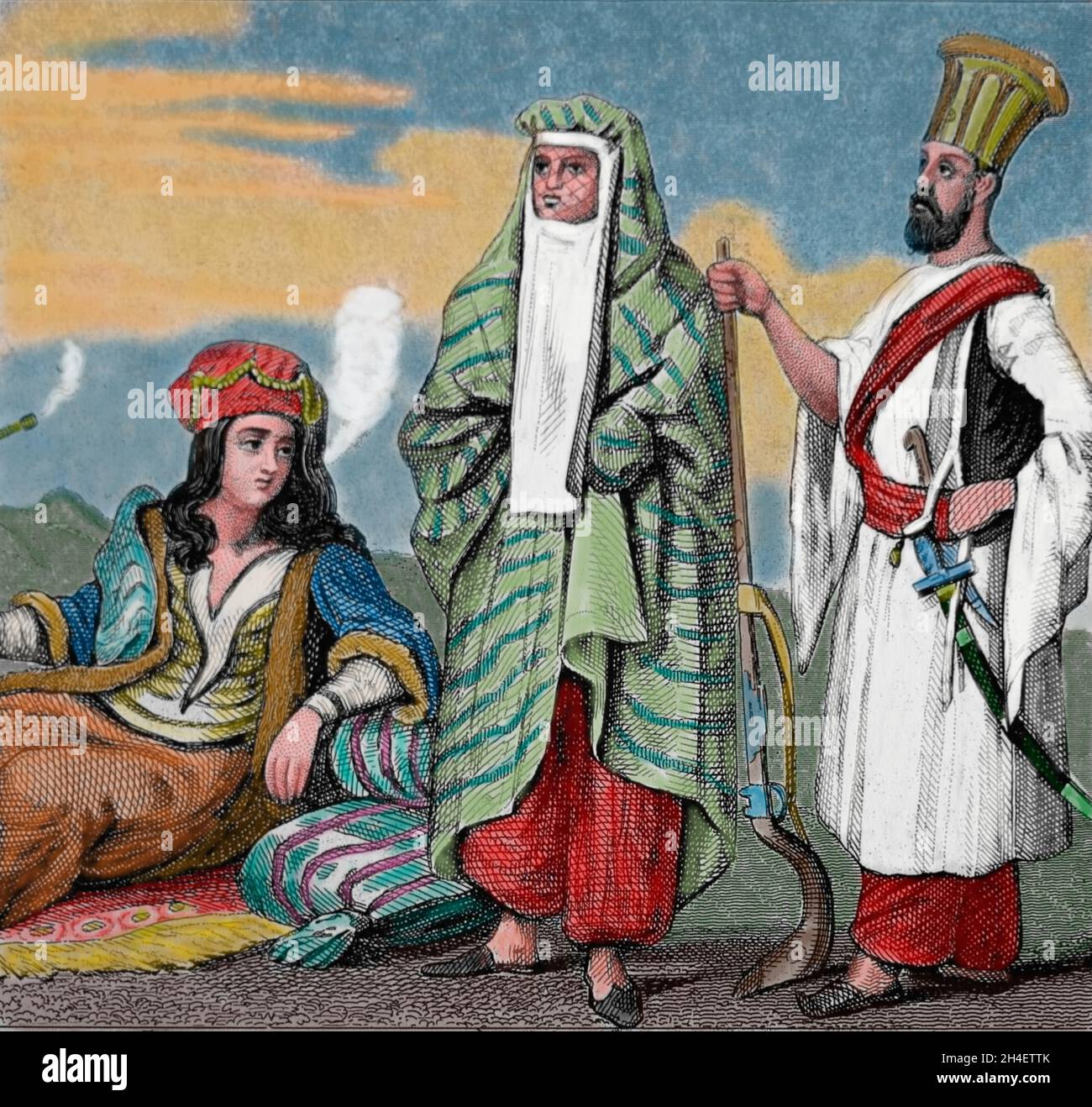 Asie.Perses et Beludshis.Gravure, 19e siècle. Banque D'Images