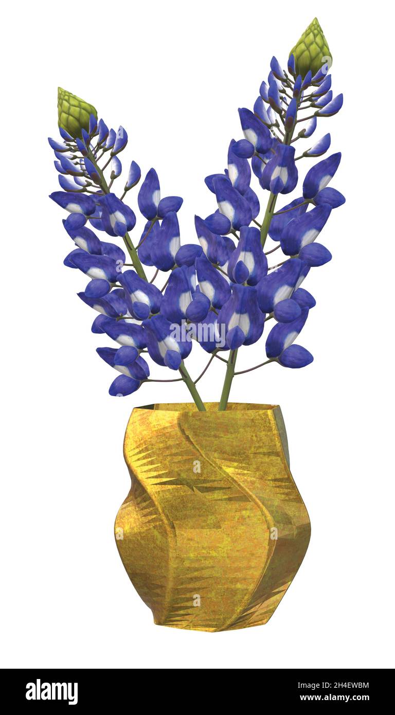 Blue bonnet fleurs dans un vase doré brillant Illustration de Vecteur