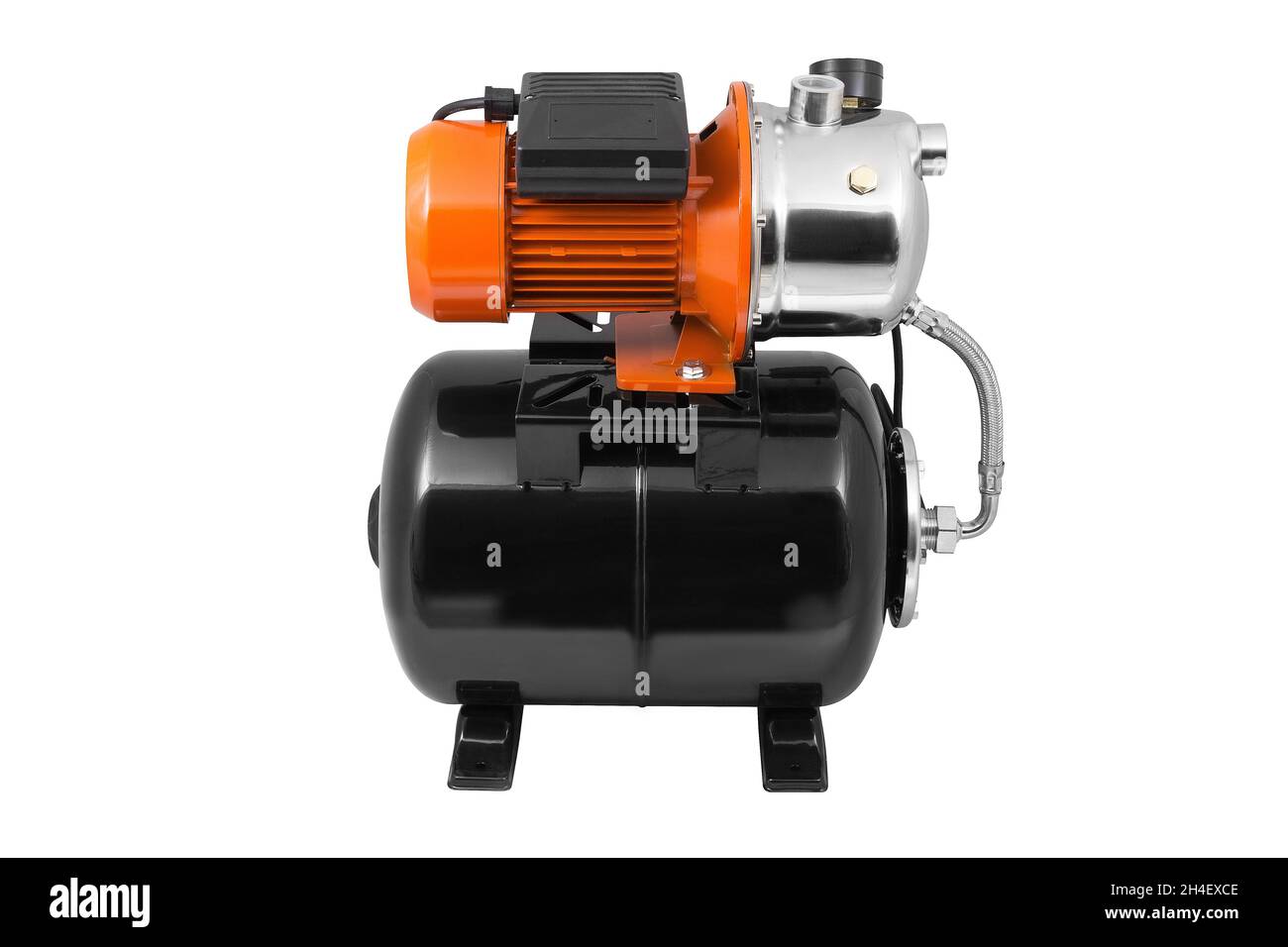 La station de pompe à eau automatique est isolée en noir sur fond blanc.Station de pompe à eau noire Banque D'Images