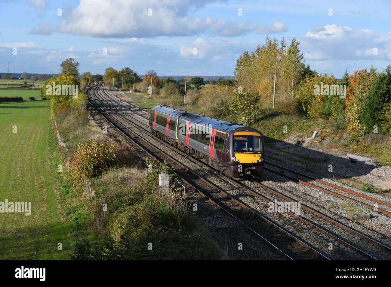 Arriva CrossCountry trains classe 170/1 numéro 170112 travail 1G30 13:41 Nottingham à Birmingham New Street passant Elford Loop près du personnel de Tamworth Banque D'Images