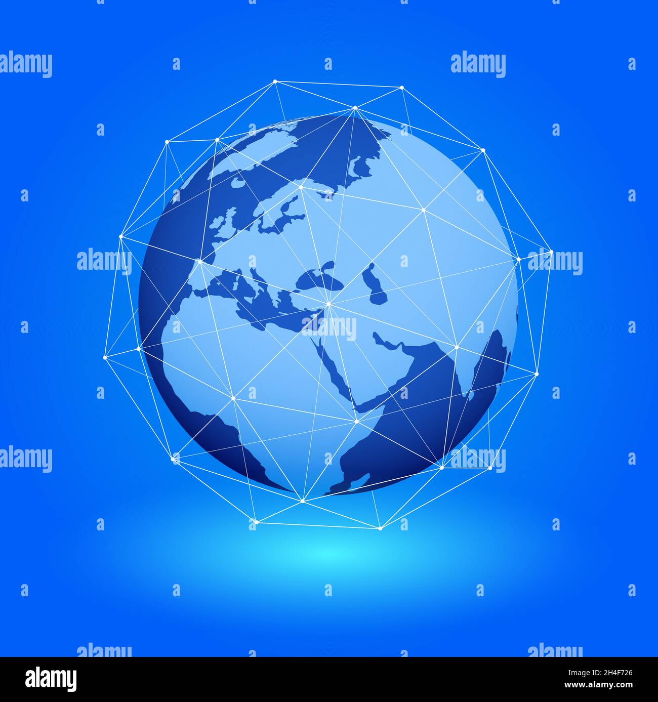 Isométrique échange de données et réseau mondial dans le monde entier.Contours des continents à partir de particules chaotiques chatoyantes.Sciences et technologies modernes. Illustration de Vecteur