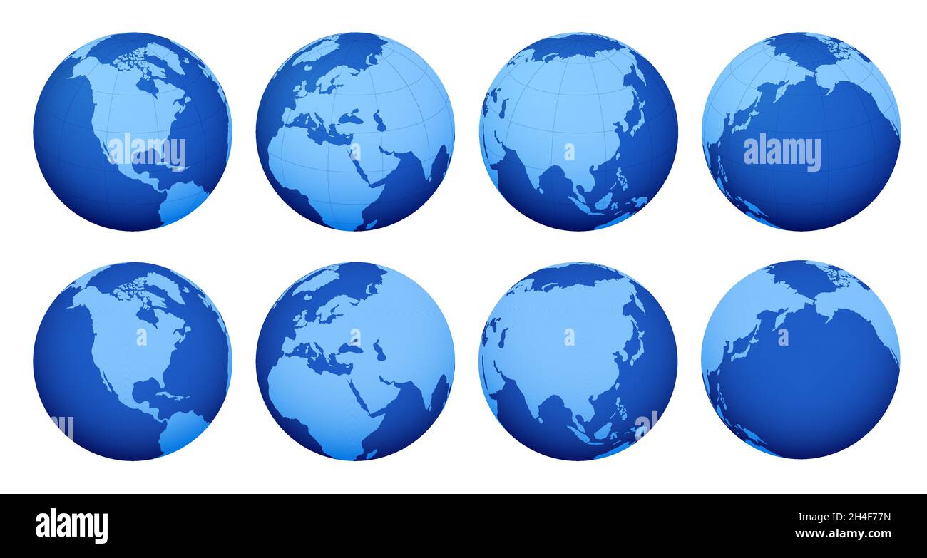 Ensemble isométrique de planète Terre.Carte mondiale hémisphères terrestres avec continents. Illustration de Vecteur