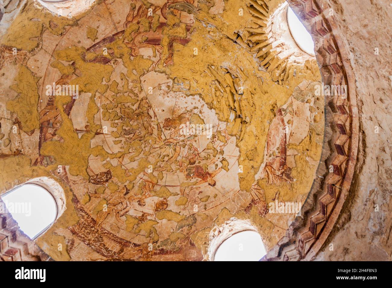 QUSAYR AMRA, JORDANIE - 3 AVRIL 2017 : constellations et zodiaque peintes sur le dôme de Qusayr Amra parfois Quseir Amra ou Qasr Amra , un des dese Banque D'Images