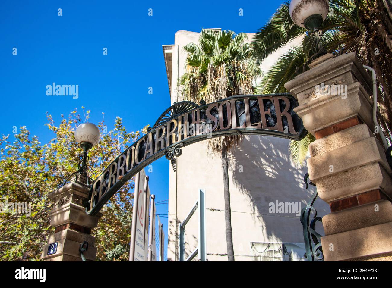 panneau ferrocarril de soller à la gare de Palma Mallorca Banque D'Images