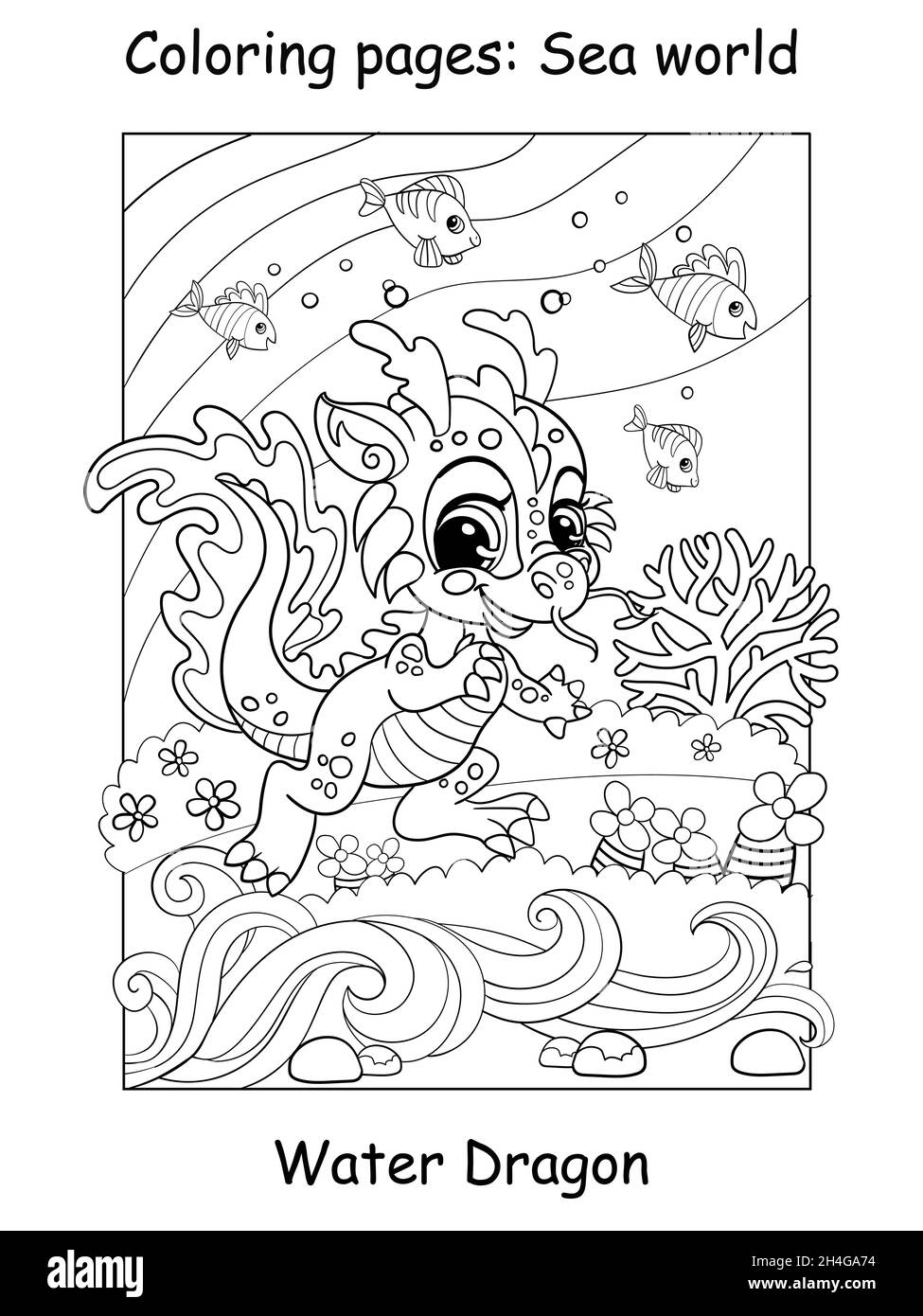 Beaute Mignon Bebe Dragon Naque Avec Un Poisson Page De Livre De Coloriage Pour Les Enfants Illustration De Dessin Anime Vectoriel Isolee Sur Fond Blanc Pour Colorier Image Vectorielle Stock Alamy