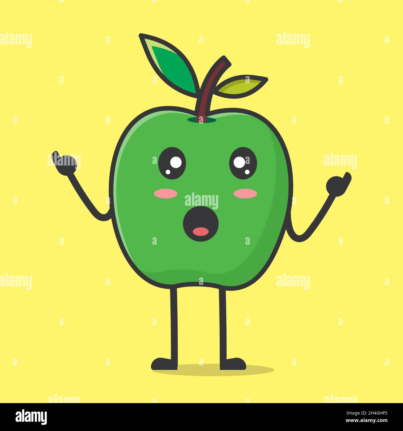 kawaii vert pomme parlant isolé dessin animé vectoriel illustration dans le style plat Illustration de Vecteur