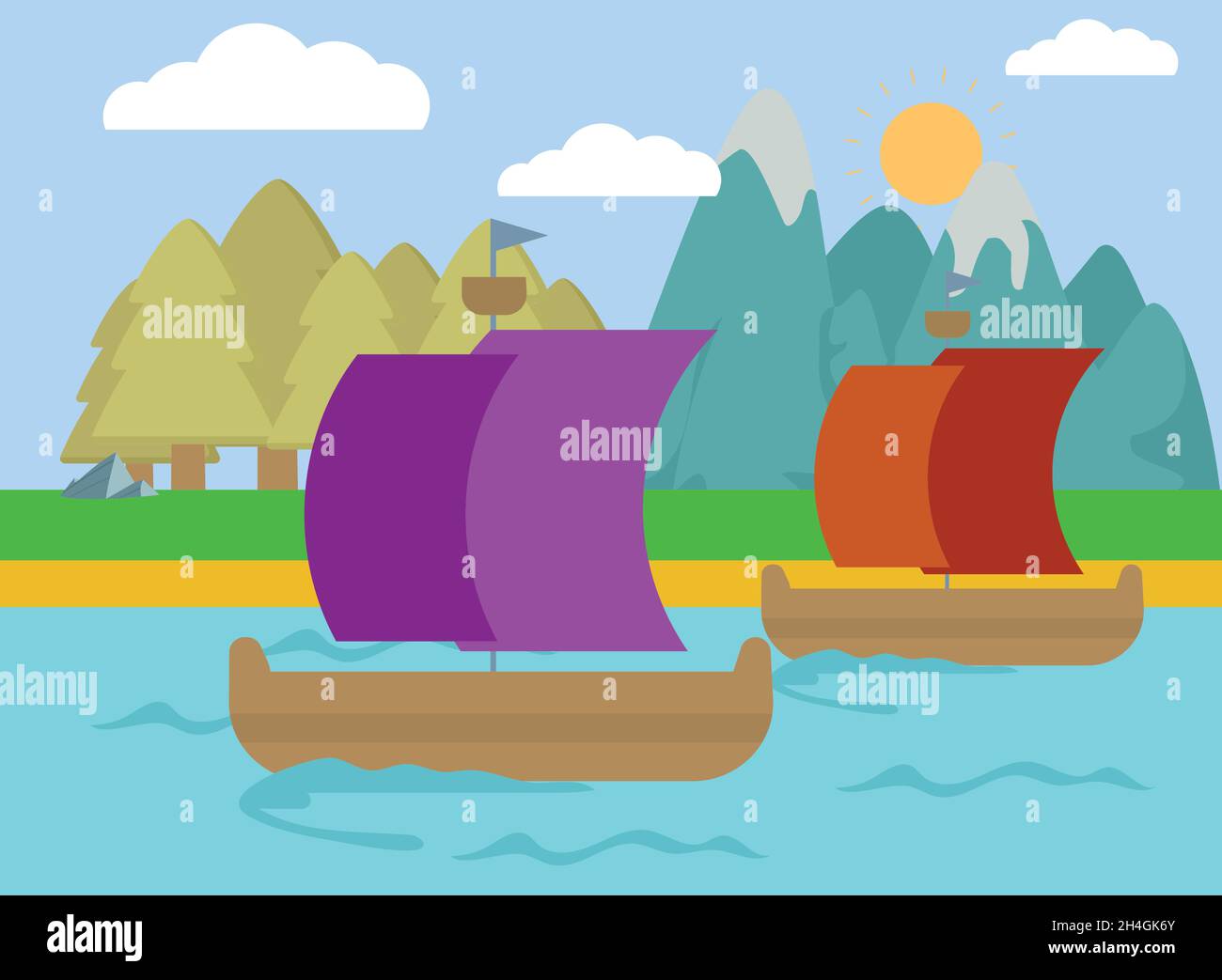 deux beaux bateaux sur la rivière Illustration de Vecteur