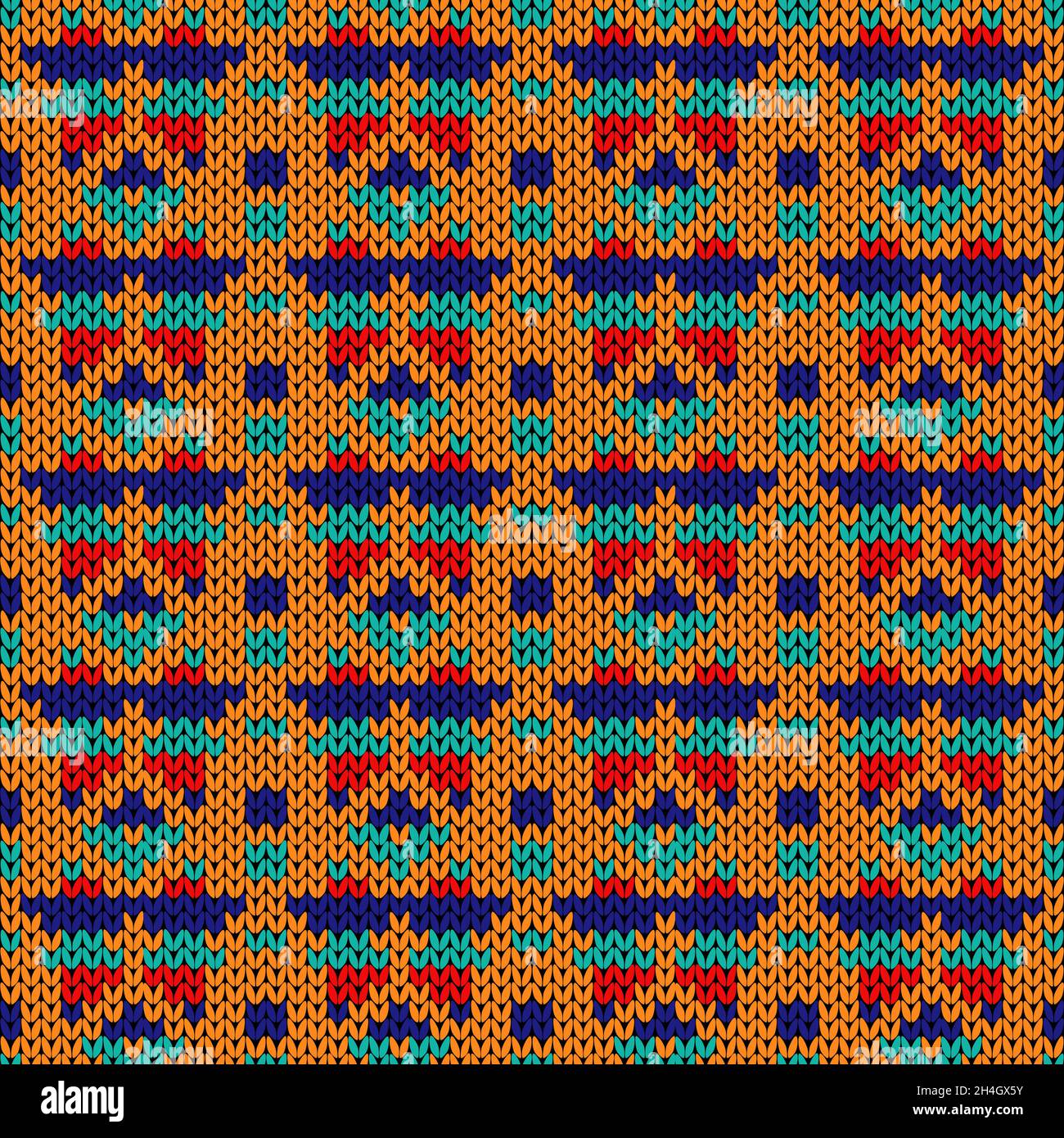 Motif vectoriel sans couture de tricot décoratif aux couleurs turquoise, rouge, bleu et orange comme texture de tissu Illustration de Vecteur