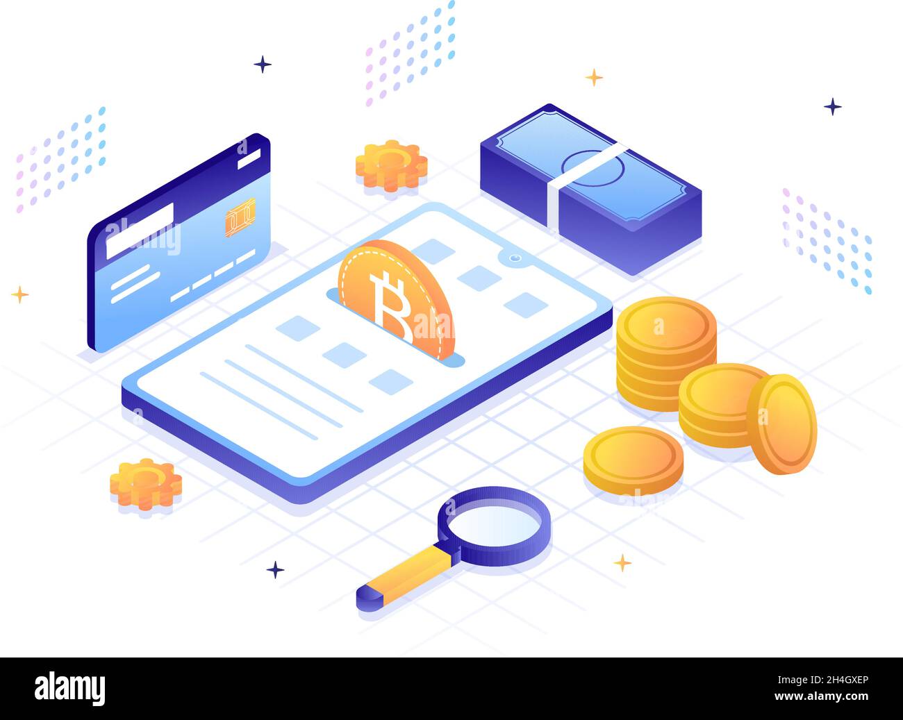 Application portefeuille crypto-monnaie sur Mobile de technologie blockchain,  Bitcoin, marché monétaire, Altcoins ou Finance Exchange avec carte de  crédit dans un vecteur plat Image Vectorielle Stock - Alamy