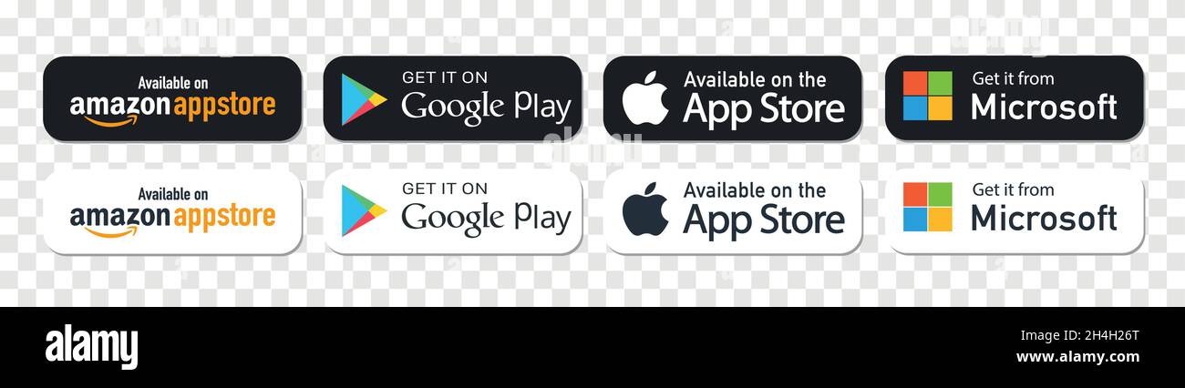 Kiev, Ukraine - 7 novembre 2021 : Google Play Store, Amazon AppStore, Apple App Store, téléchargement Microsoft Store Illustration de Vecteur