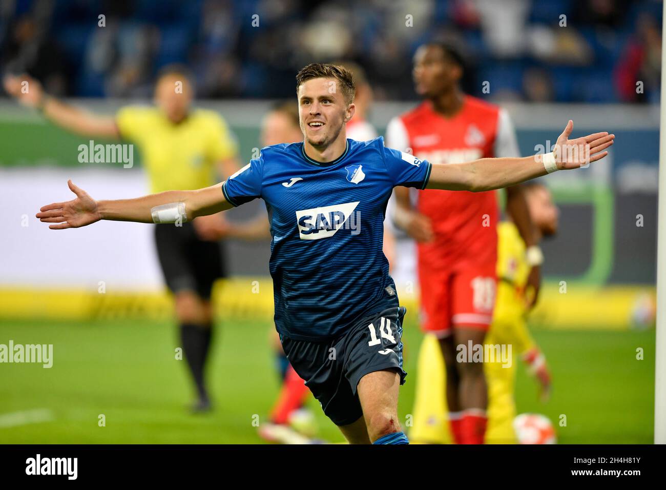 Célébration de but Christoph Baumgartner TSG 1899 Hoffenheim (#14), PreZero Arena, Sinsheim, Bade-Wurtemberg, Allemagne Banque D'Images