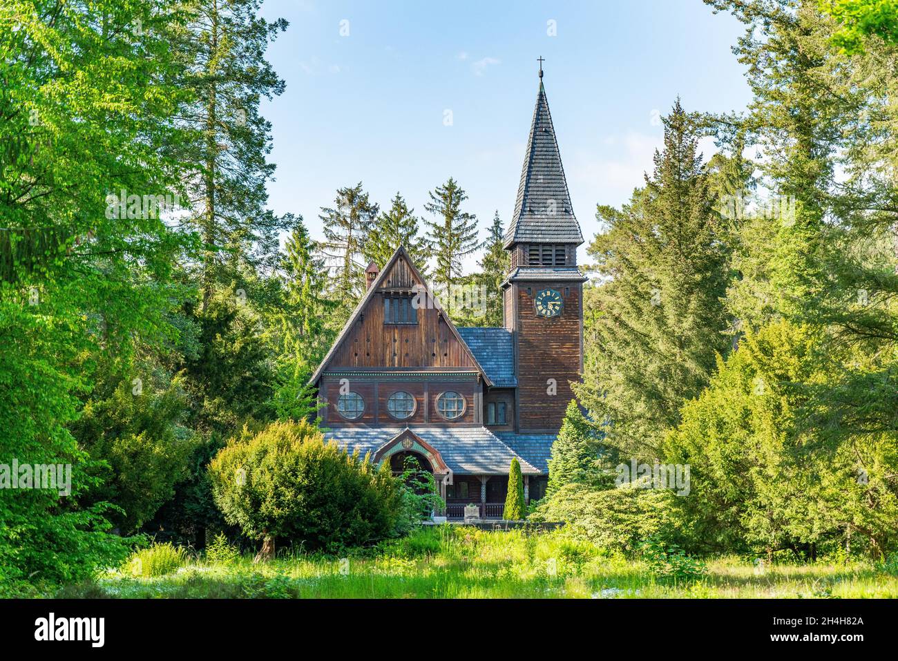 Chapelle norvégienne en bois, cimetière historique Suedwestkirchhof Stahnsdorf, Potsdam-Mittelmark, Brandebourg, Allemagne Banque D'Images