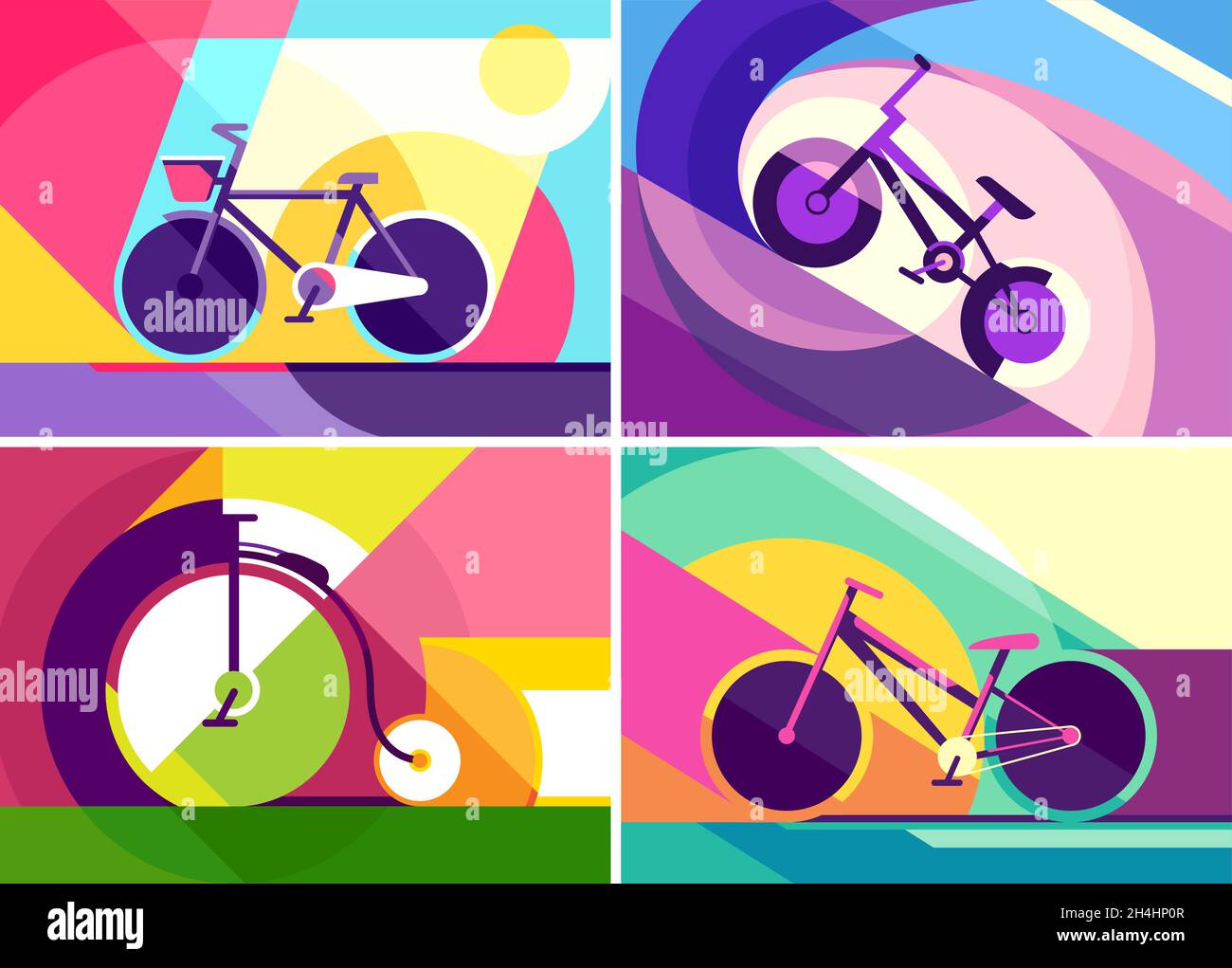 Collection de bannières avec bicyclettes.Écriteaux de style plat. Illustration de Vecteur