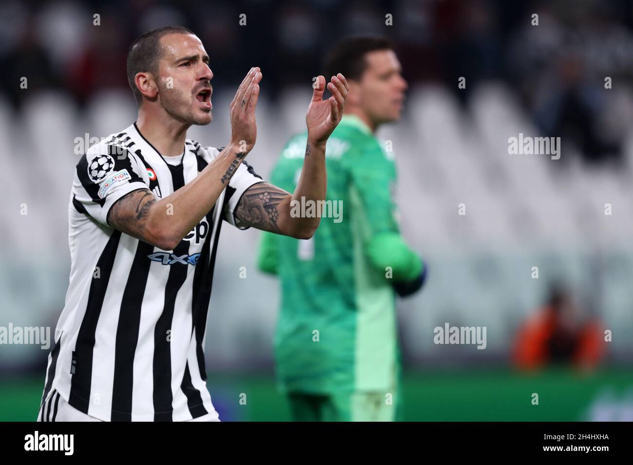 Leonardo Bonucci de Juventus FC gestes lors du match de l'UEFA Champions League Group H entre Juventus FC et le FC Zenit . Banque D'Images