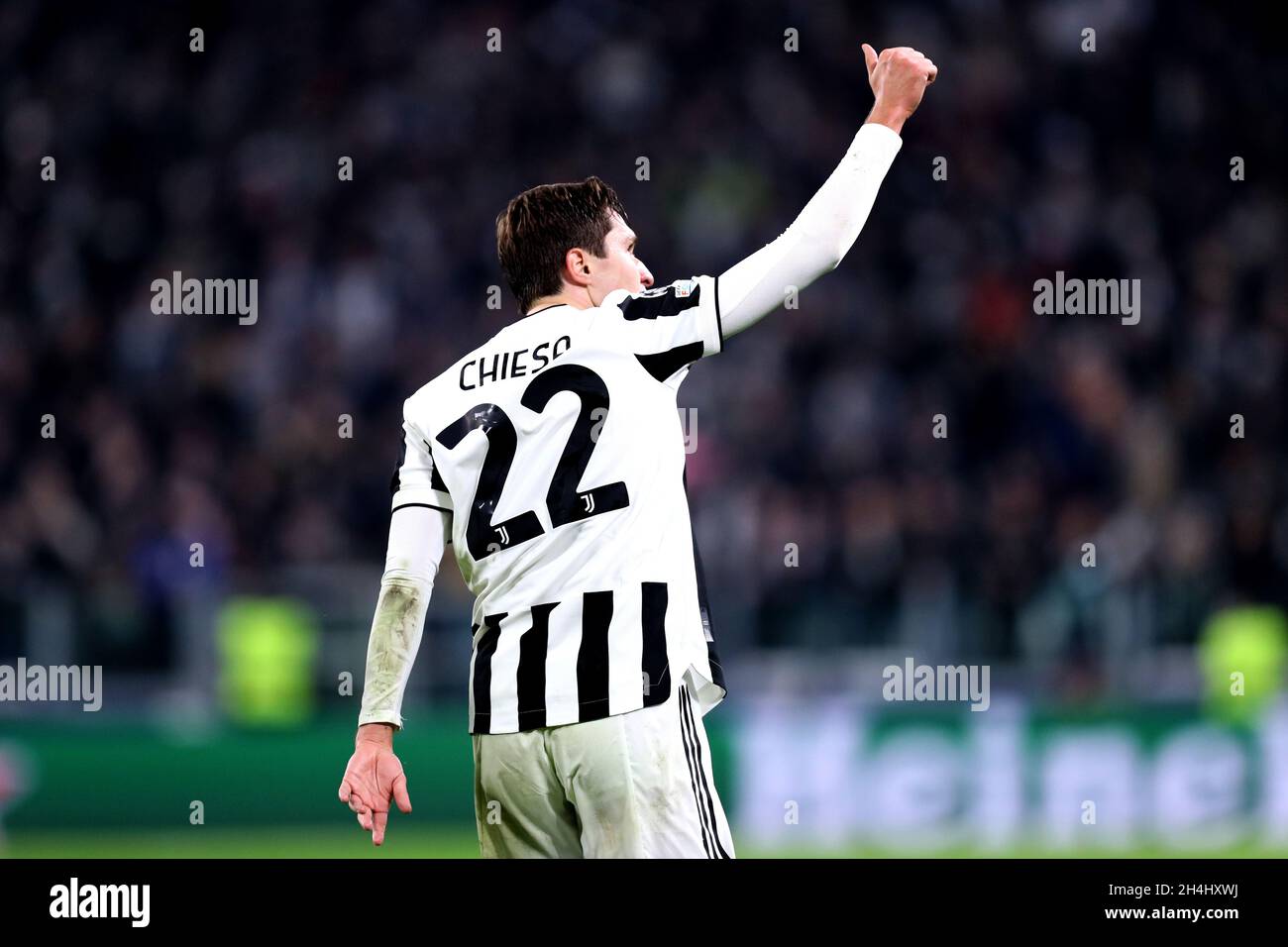 Federico Chiesa de Juventus FC célèbre après avoir marquant un but lors du match de l'UEFA Champions League Group H entre Juventus FC et le FC Zenit . Banque D'Images
