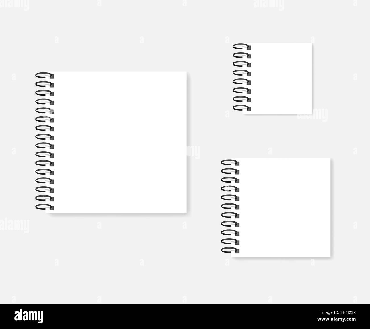 Ensemble de maquettes vectorielles pour ordinateur portable carré avec reliure à anneaux.Modèle de bloc-notes en spirale blanc Illustration de Vecteur