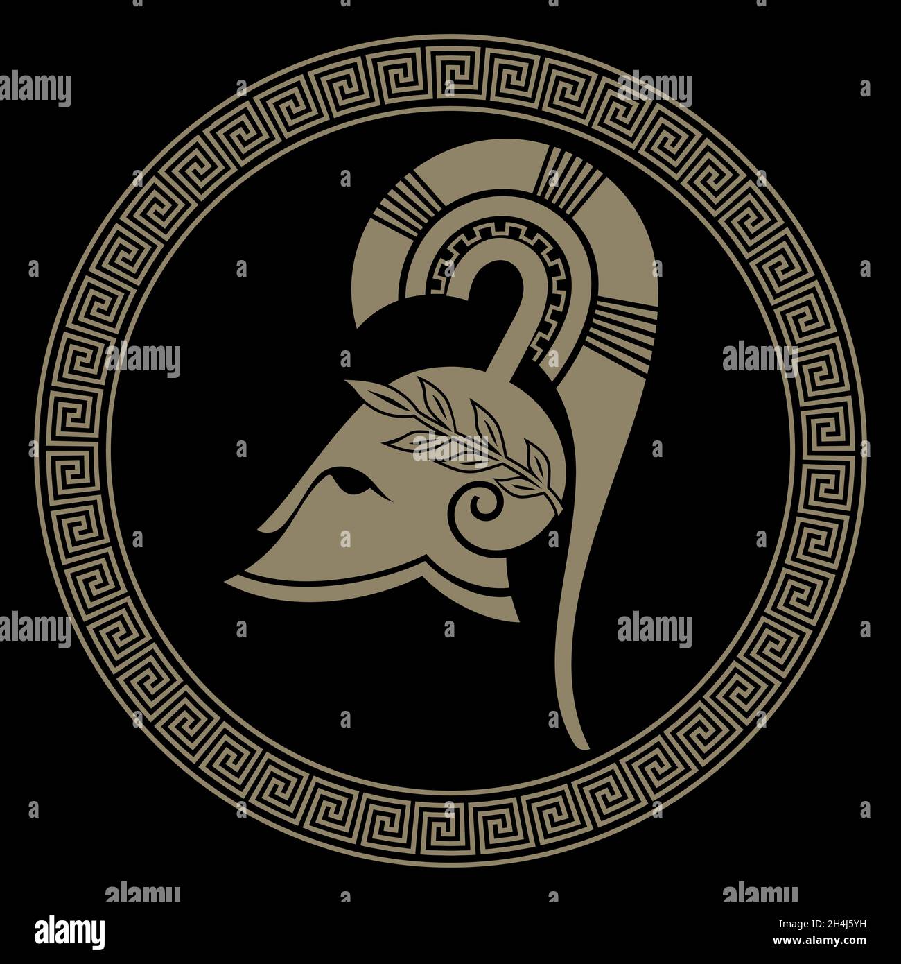 Casque Spartan antique et méandre d'ornement grec Illustration de Vecteur