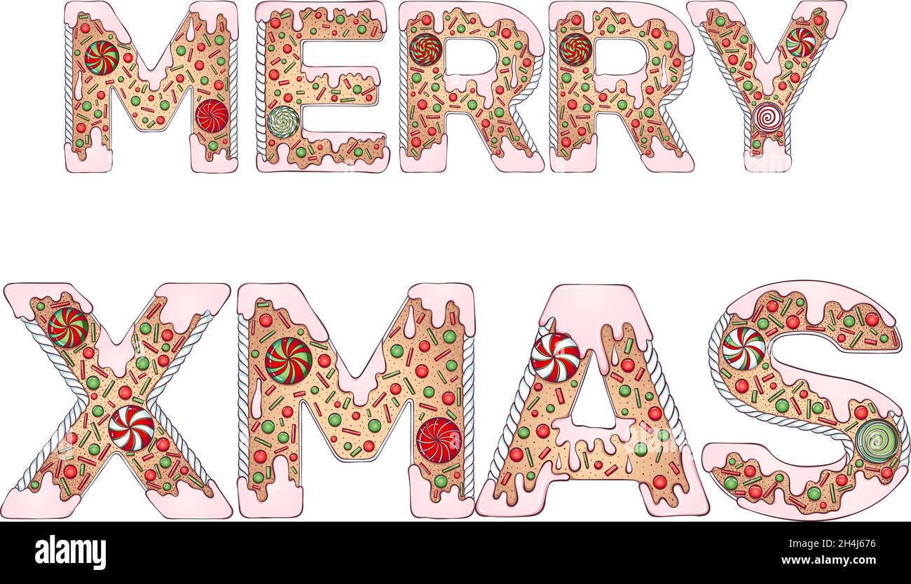 Lettrage en pain d'épice Merry Xmas couleur Illustration de Vecteur