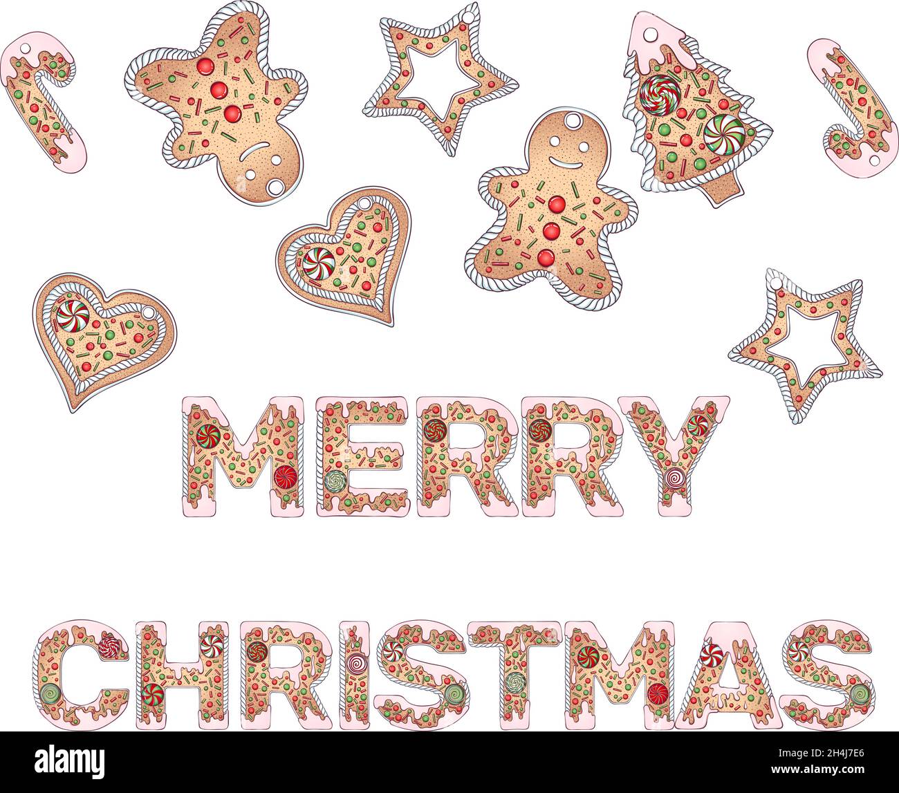 Lettrage en pain d'épice Merry Christmas couleur Illustration de Vecteur