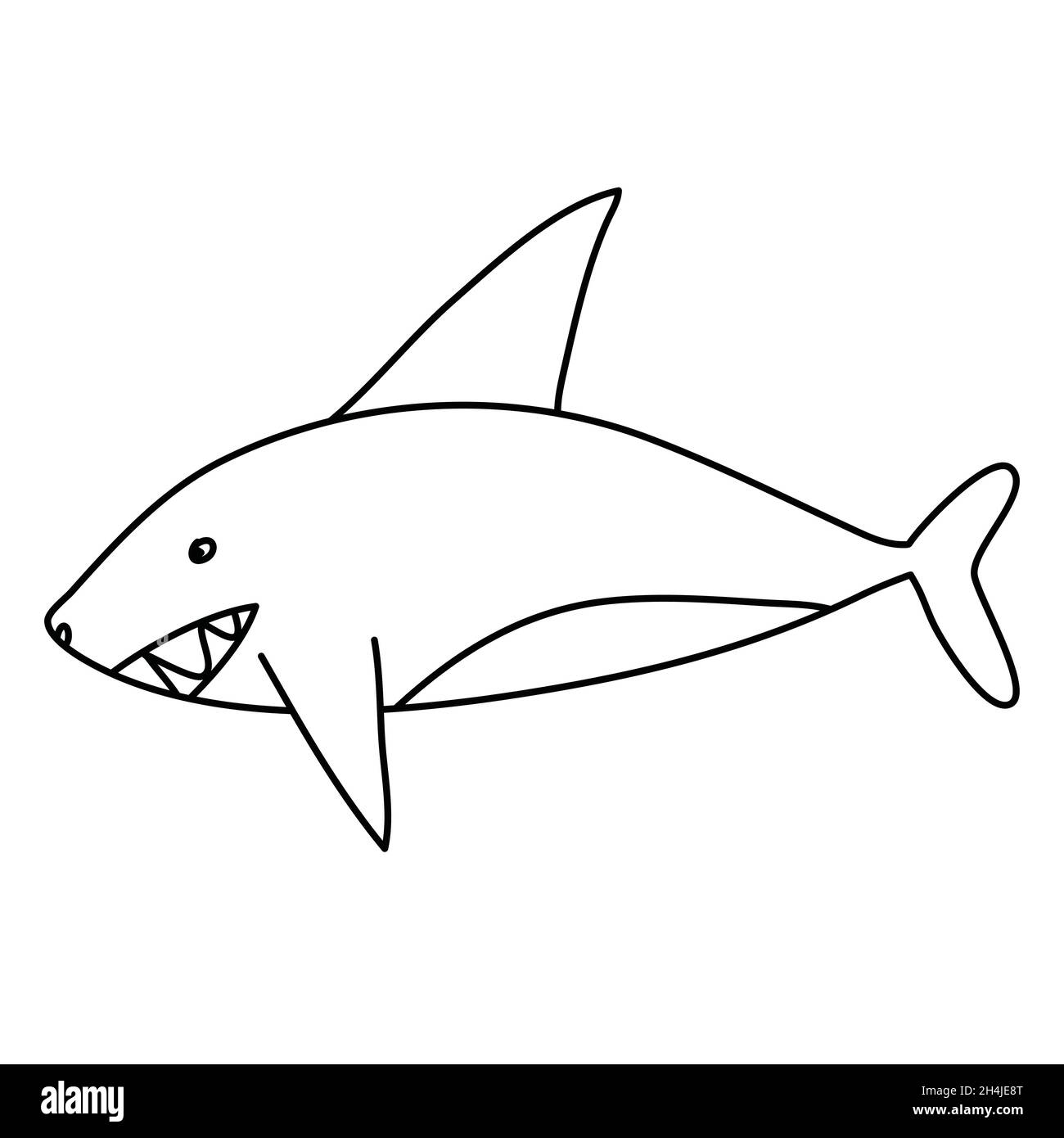 Dessin animé requin, prédateur de mer, grand requin blanc dessin main Doodle illustration vectorielle Illustration de Vecteur