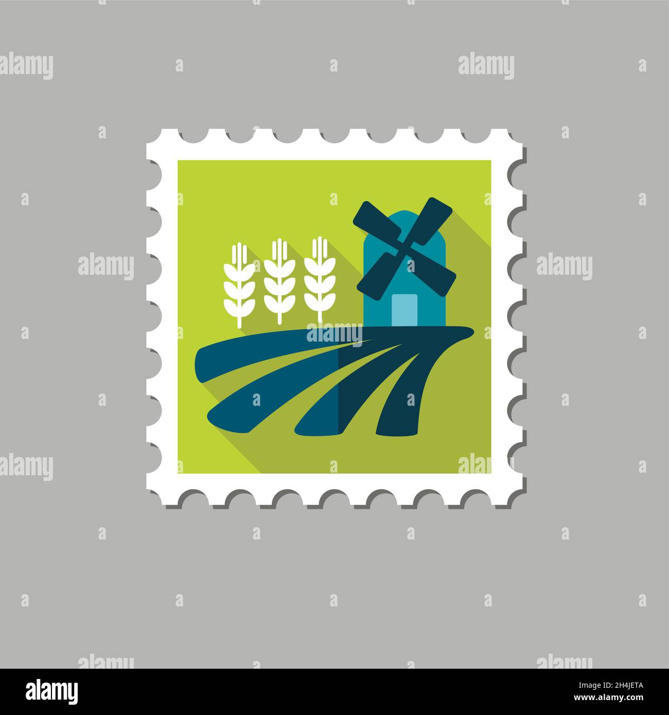 Champ avec moulin et timbre plat de blé avec ombre longue, eps 10 Illustration de Vecteur