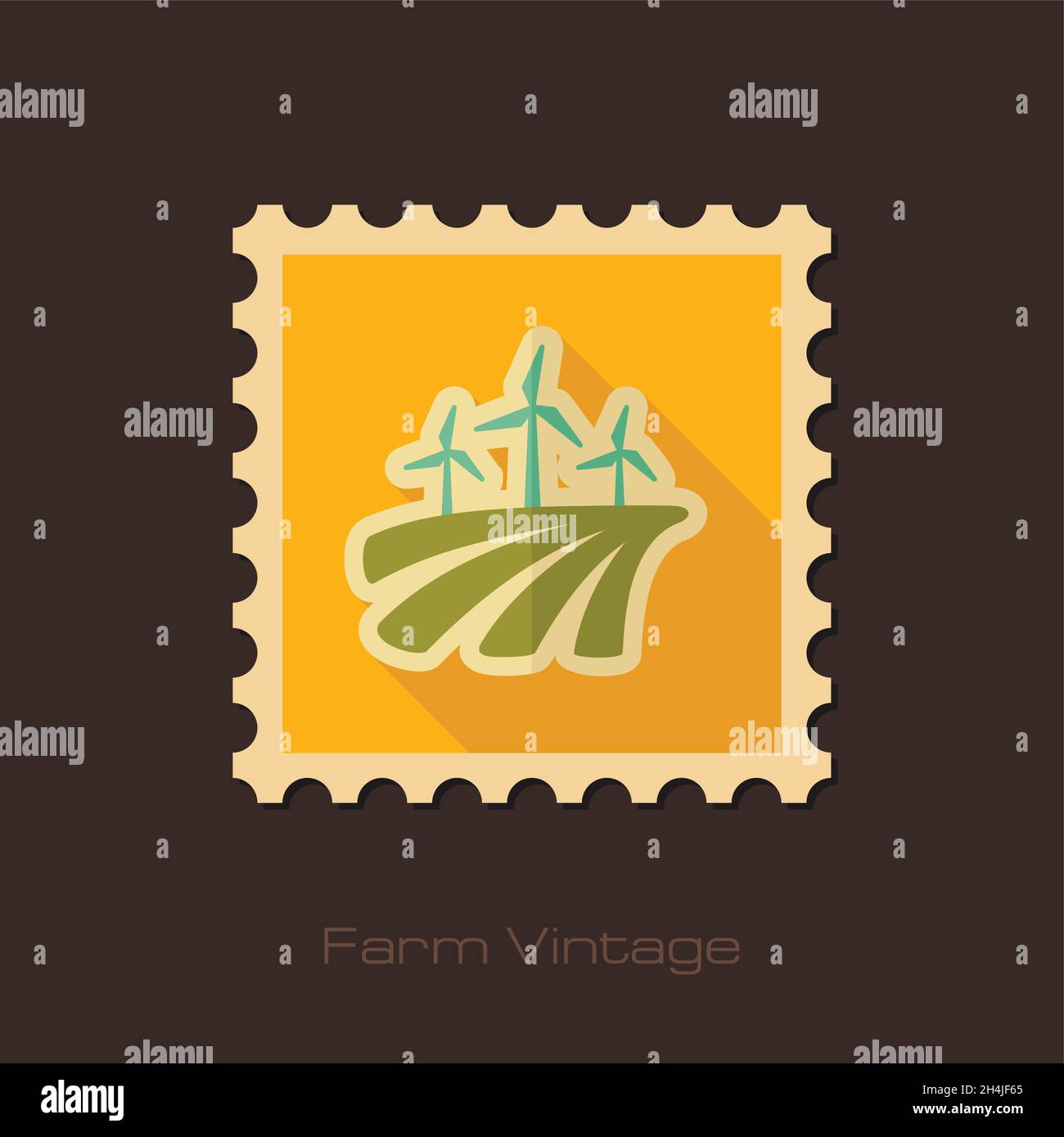 Moulin sur le champ rétro timbre plat avec ombre longue, eps 10 Illustration de Vecteur
