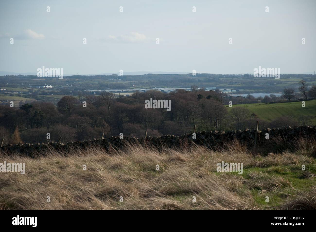 Vue sur les champs avec de petits lochs, Lochwinnoch, Renfrewshire, Écosse, Royaume-Uni Banque D'Images