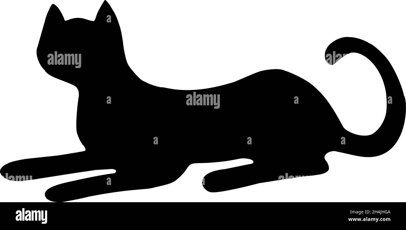 Silhouette de chat noir.Élégant chat assis vue latérale avec tour de tête Illustration de Vecteur