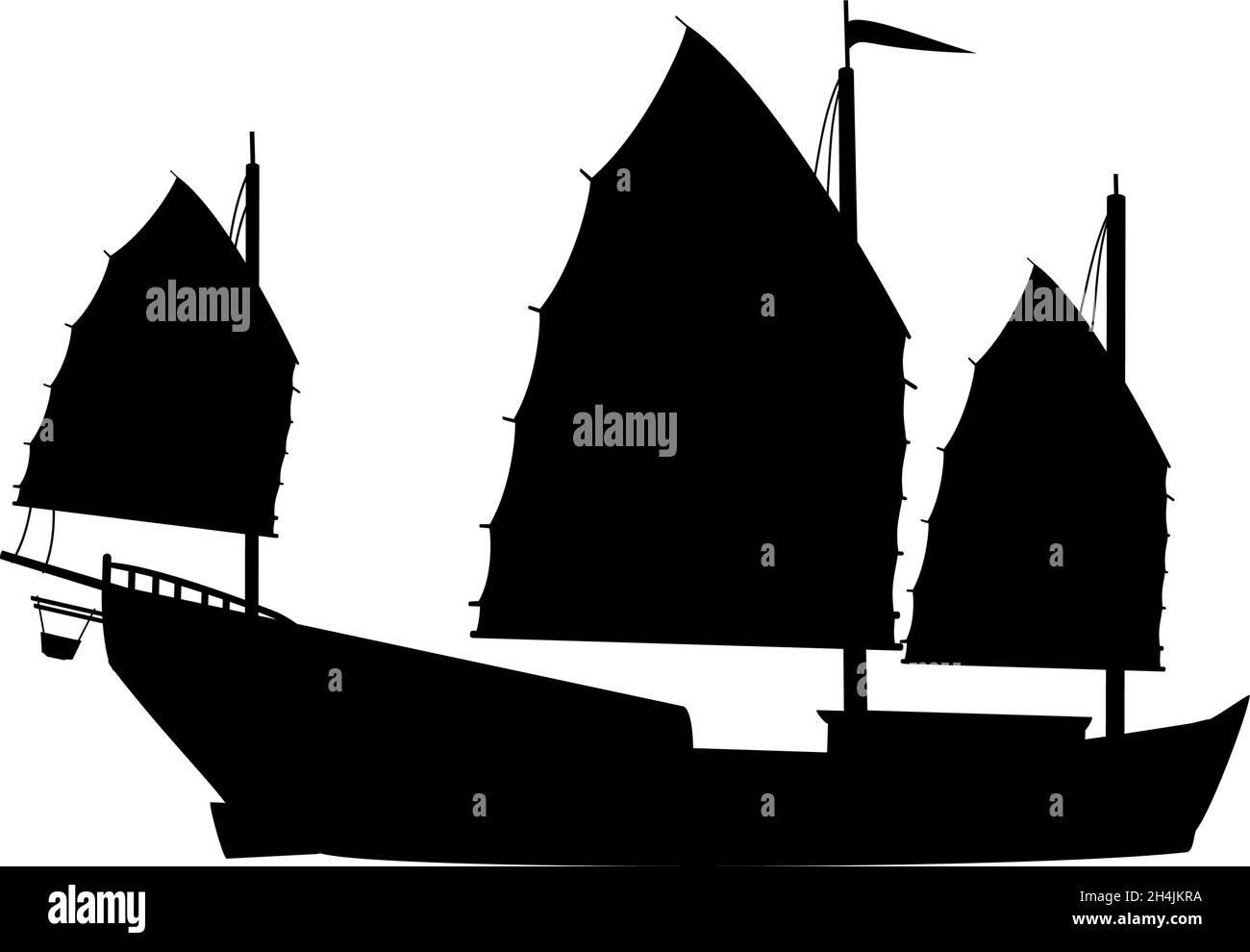Silhouette orientale navire avec voiles. Illustration de Vecteur