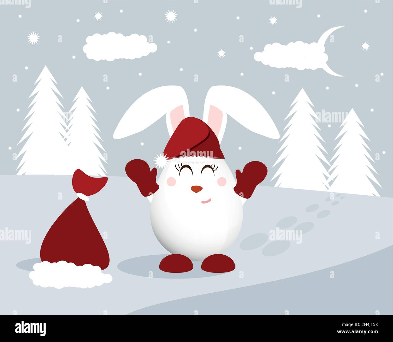 T-shirt Noël Lapin Avec Bonnet Père Noël - Design Mignon Pour Amateurs De Café - Col V