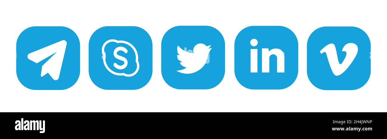 Collection ronde de logotypes sur les médias sociaux : Facebook, TikTok, instagram, twitter, télégramme,linkedin, périscope, vimeo. Illustration de Vecteur