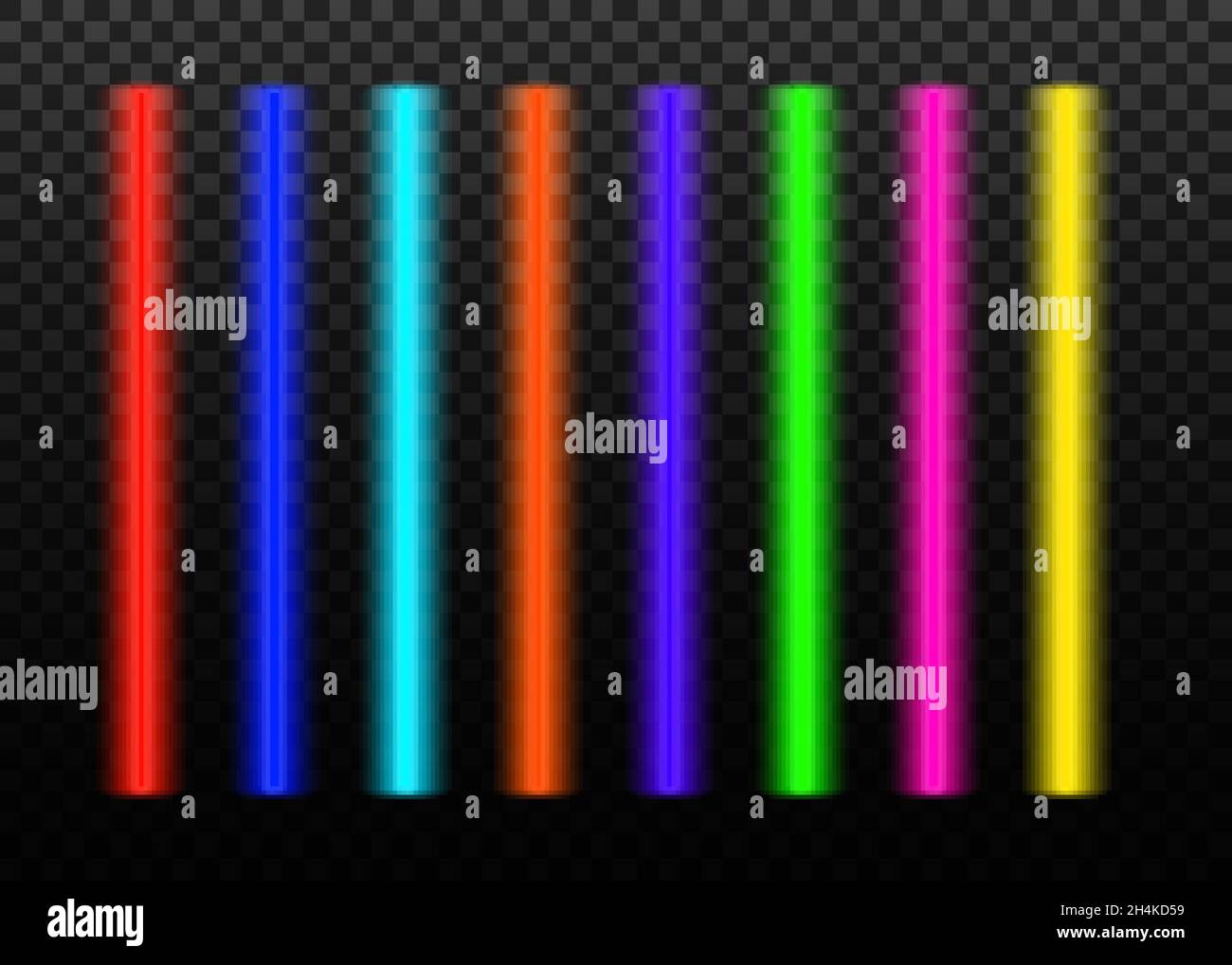 Ensemble de vecteurs de faisceaux laser isolé sur fond transparent.Collection de rayons de néon colorés.Effet lumineux brillant. Illustration de Vecteur