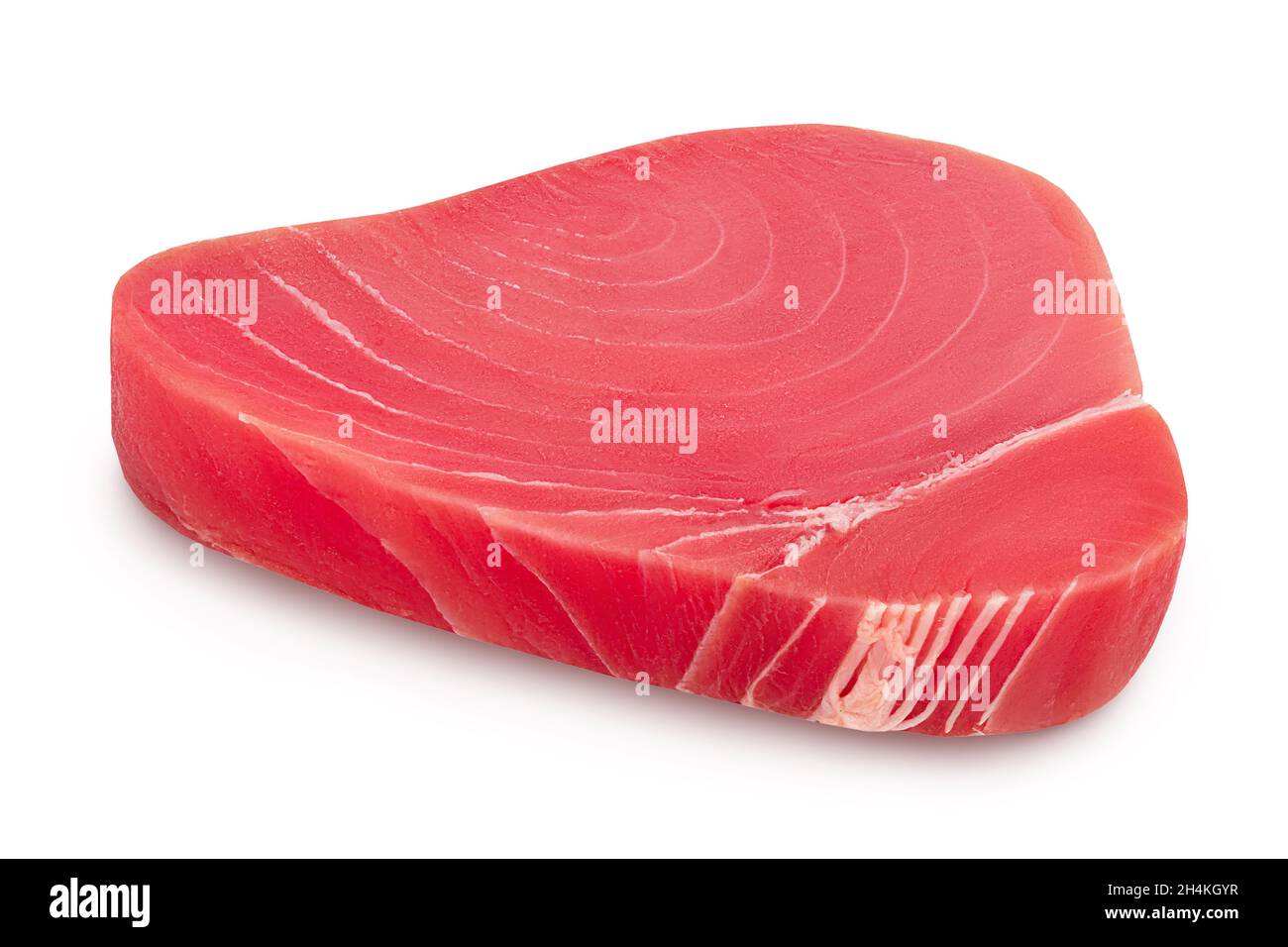 Steak de filet de thon frais isolé sur fond blanc avec chemin de coupure et pleine profondeur de champ Banque D'Images