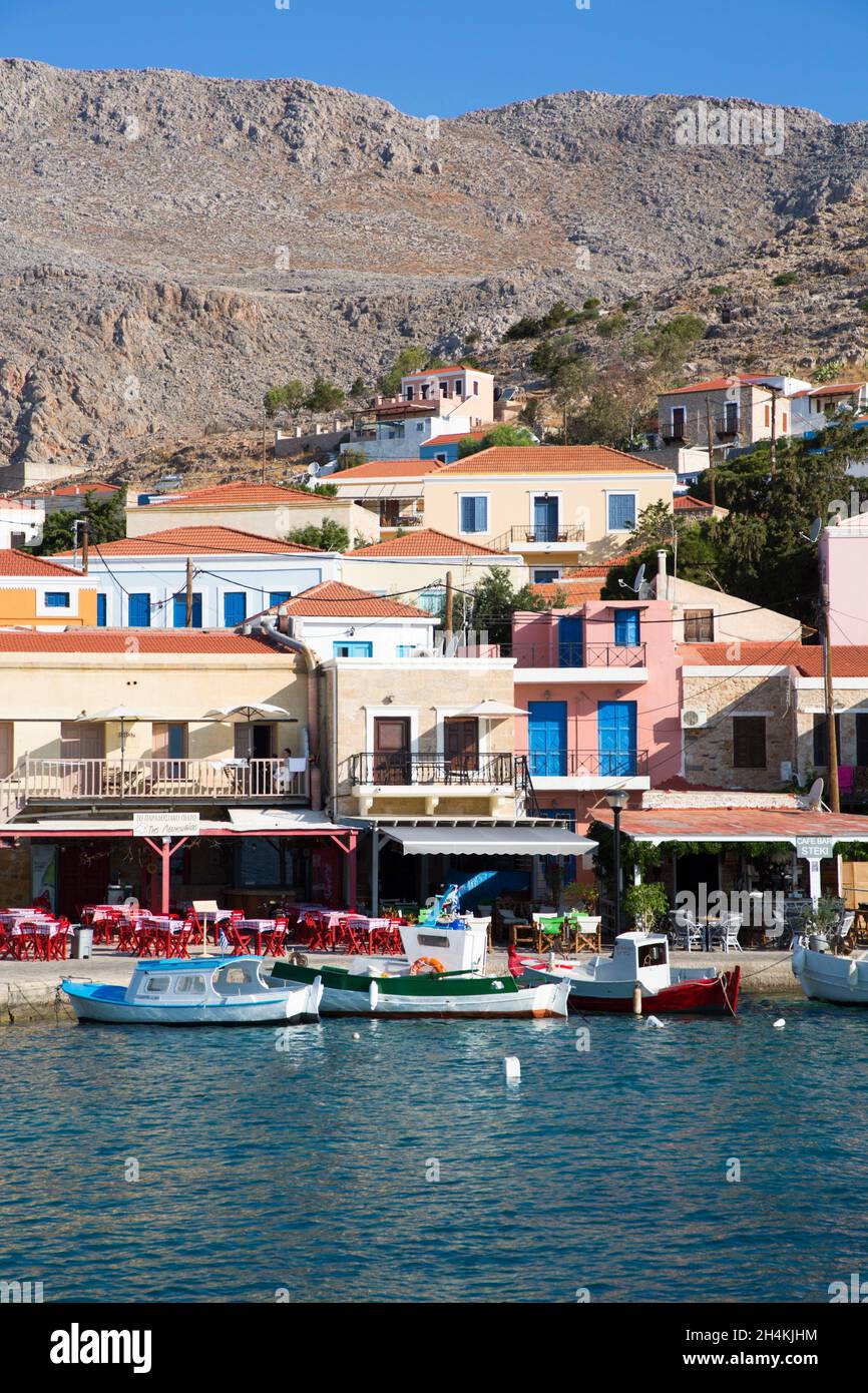 Port d'Emborio, île de Halki (Chalki), Groupe dodécanèse, Grèce Banque D'Images