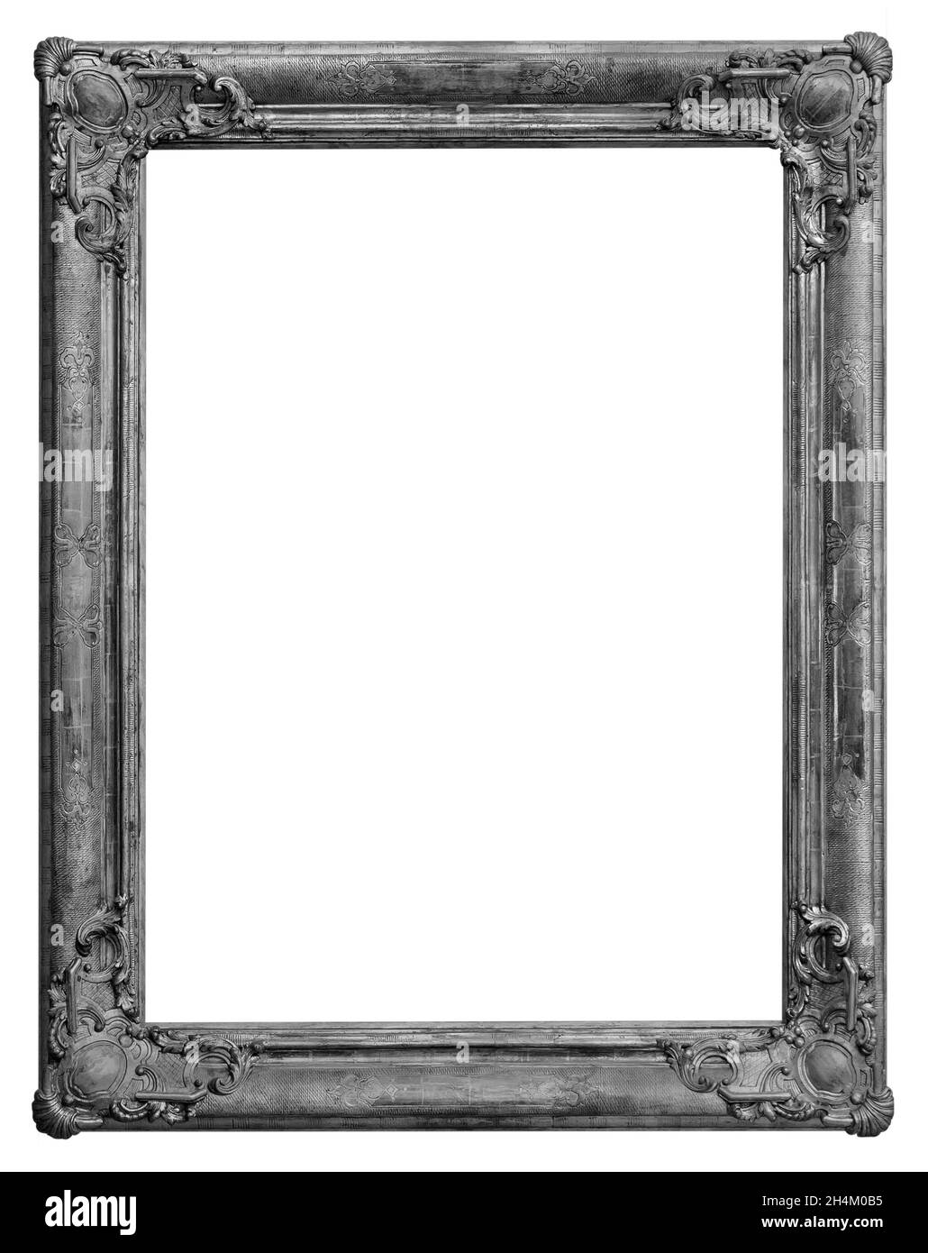 Cadre en bois vintage rectangulaire plaqué argent, argent antique image vide, isolé sur fond blanc Banque D'Images Cadre en bois vintage rectangulaire plaqué argent, argent antique image vide, isolé sur fond blanc Banque D'Images
