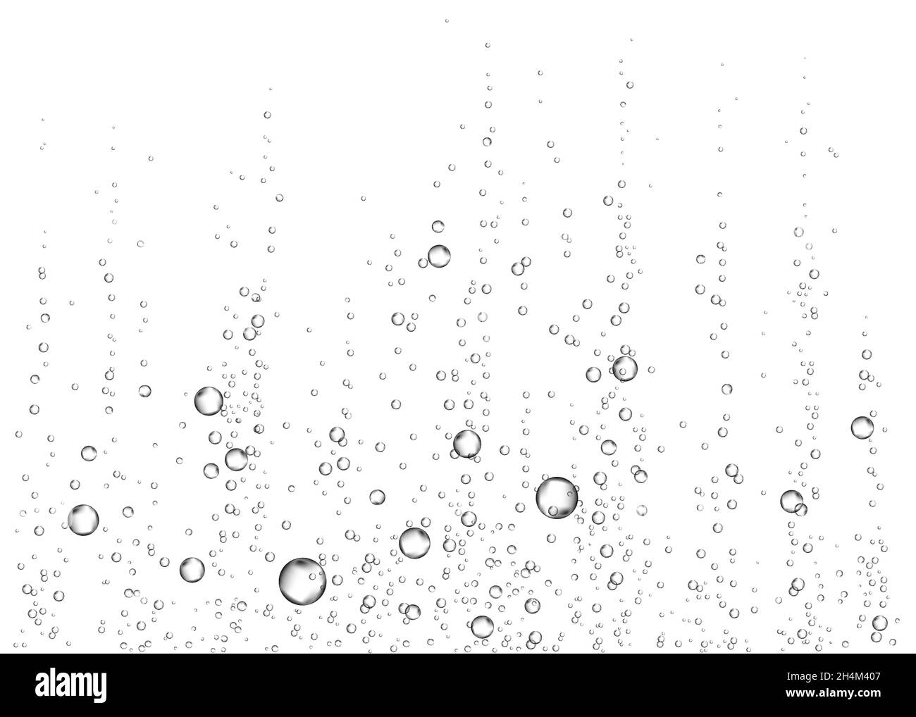 Bulles d'air, d'eau ou d'oxygène sous l'eau sur fond blanc.Boisson effervescente.Des étincelles folles en mer, aquarium.Champagne.Pop soda.Sous Illustration de Vecteur