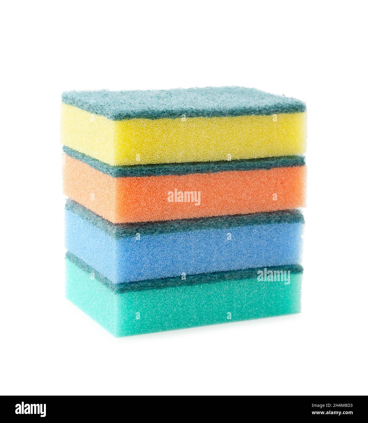 Éponges de nettoyage de couleur isolées sur un fond blanc.Éponges pour le lavage de la vaisselle. Banque D'Images