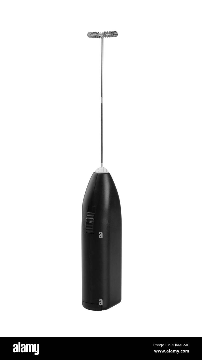 Mousseur-mousseur électrique capuccino isolé sur fond blanc Banque D'Images