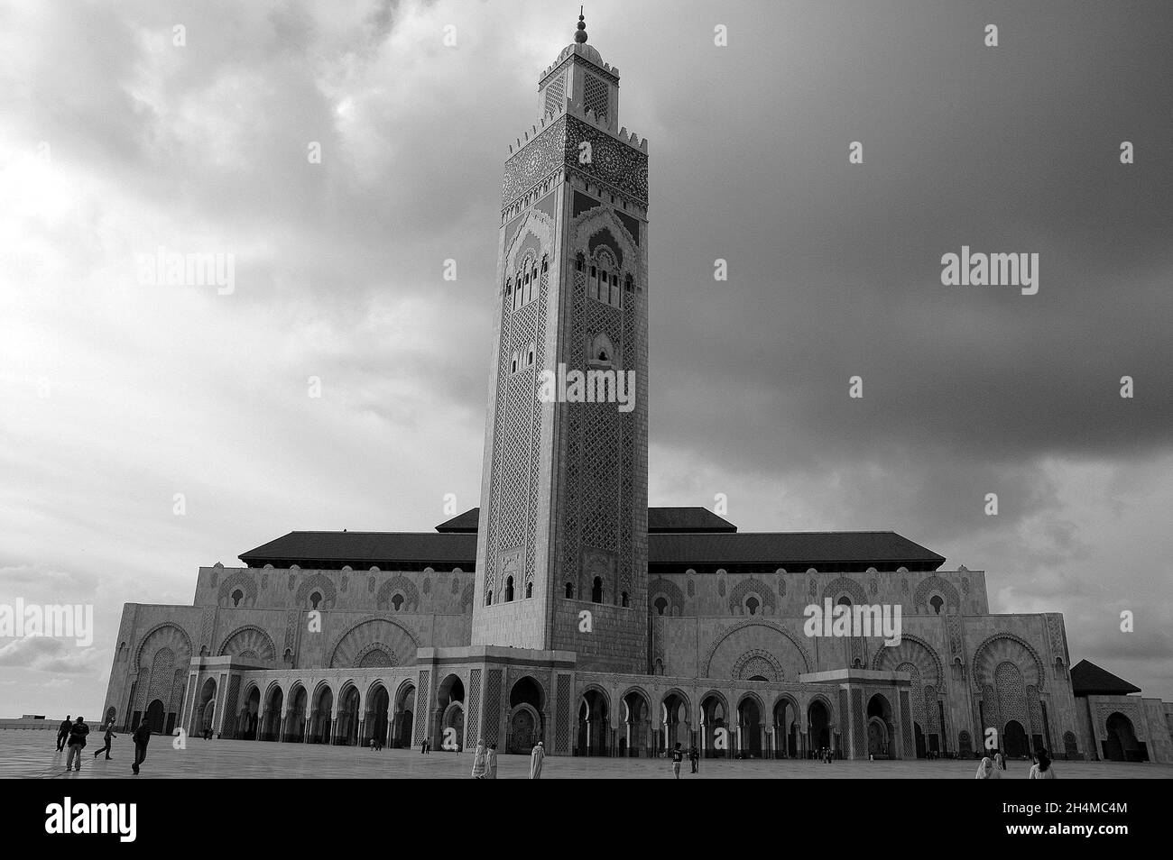 Mosquée hassane II en noir et blanc Casablanca au Maroc Banque D'Images