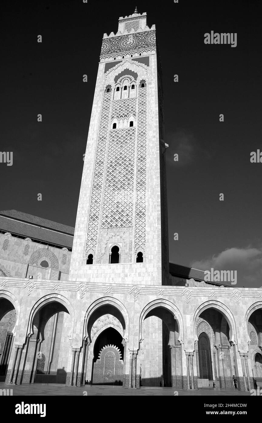 Mosquée hassane II en noir et blanc Casablanca au Maroc Banque D'Images