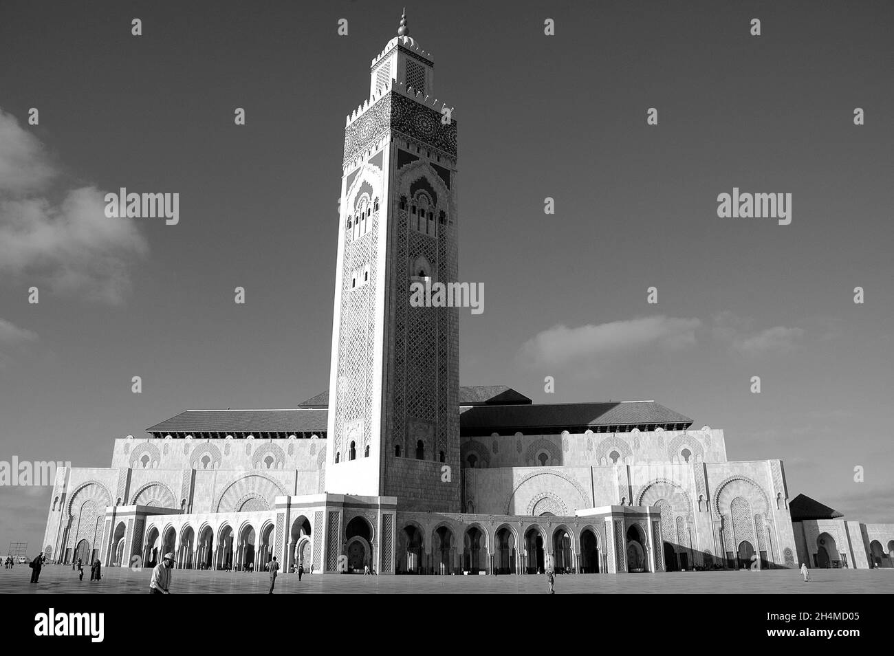 Mosquée hassane II en noir et blanc Casablanca au Maroc Banque D'Images