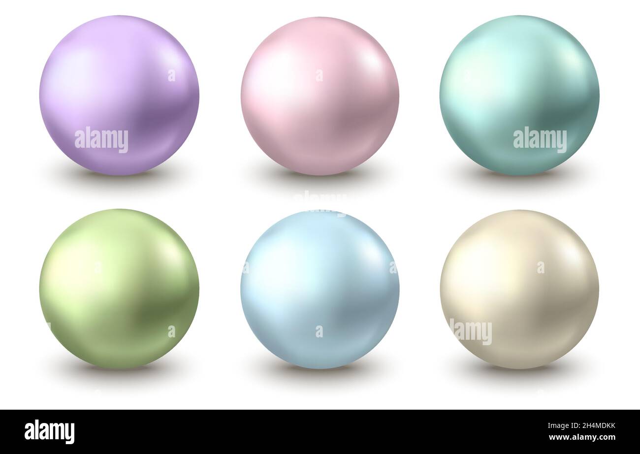 Sphère brillante verte, dorée, bleue, rose, violette isolée sur fond blanc.Bulles d'huile pour le soin de la peau.Perle.Boule vectorielle pour un shampooing naturel Illustration de Vecteur