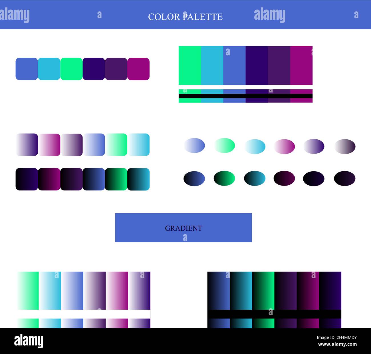 La fabrication d'une palette de couleurs brillantes nuance un ensemble de vecteurs.Tissus, vêtements, idées de décoration, technologie d'affaires, textile.Intérieur, idées de tissu. Illustration de Vecteur