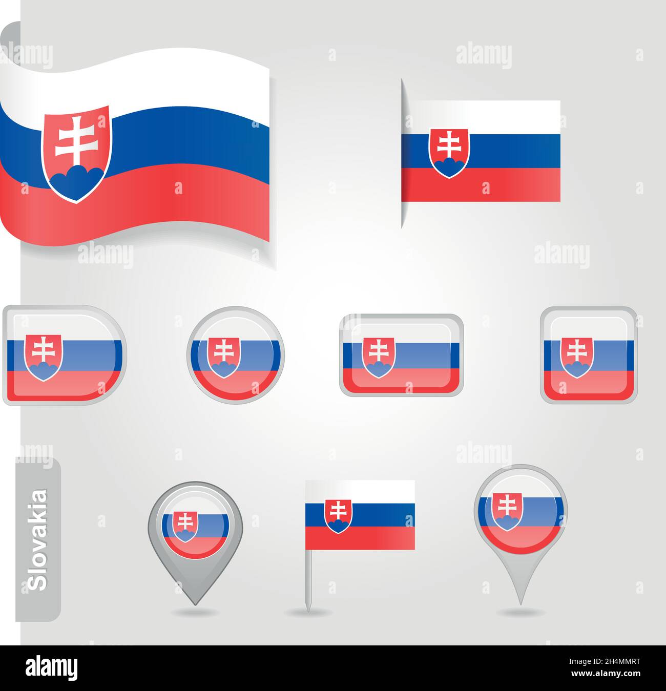 Le drapeau de Slovaquie - ensemble d'icônes et de drapeaux. Brillant et mat sur fond blanc. Illustration de Vecteur