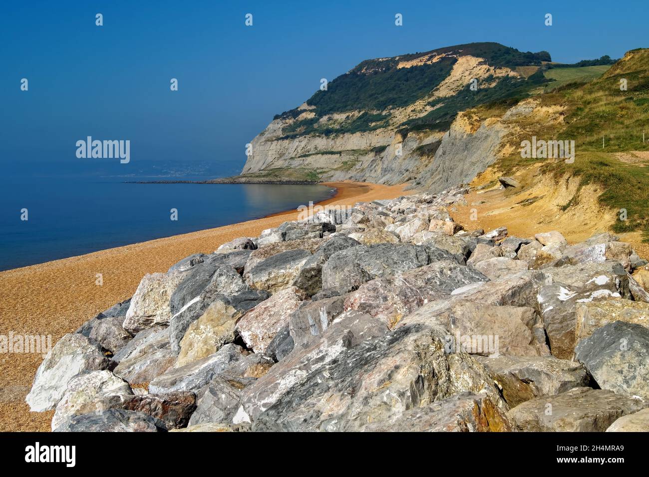 Royaume-Uni, Dorset, Seatown Beach, South West Coast Path et Golden Cap Banque D'Images