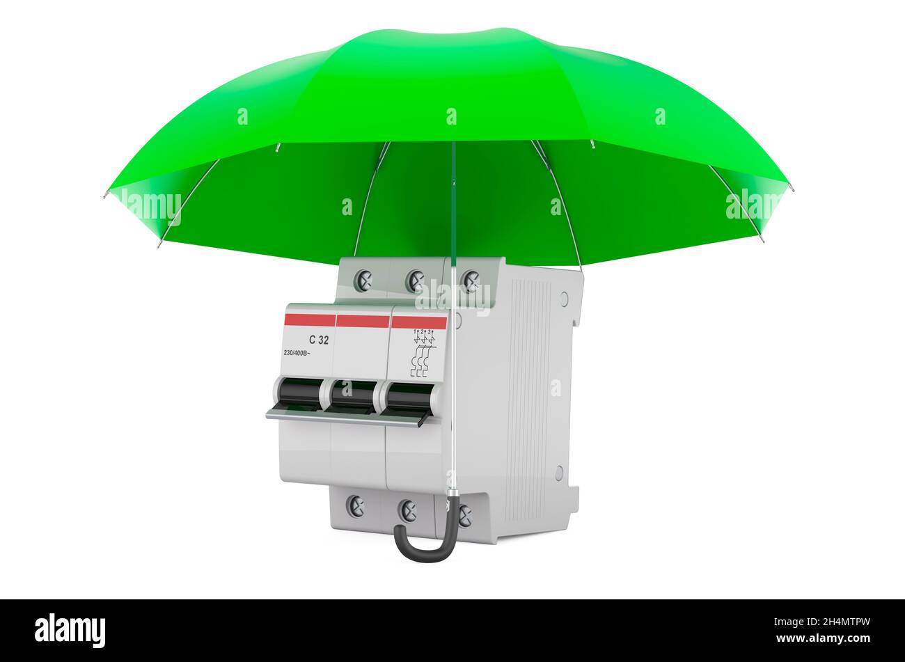 Disjoncteur miniature à trois pôles sous parapluie, rendu 3D sur fond blanc  Photo Stock - Alamy