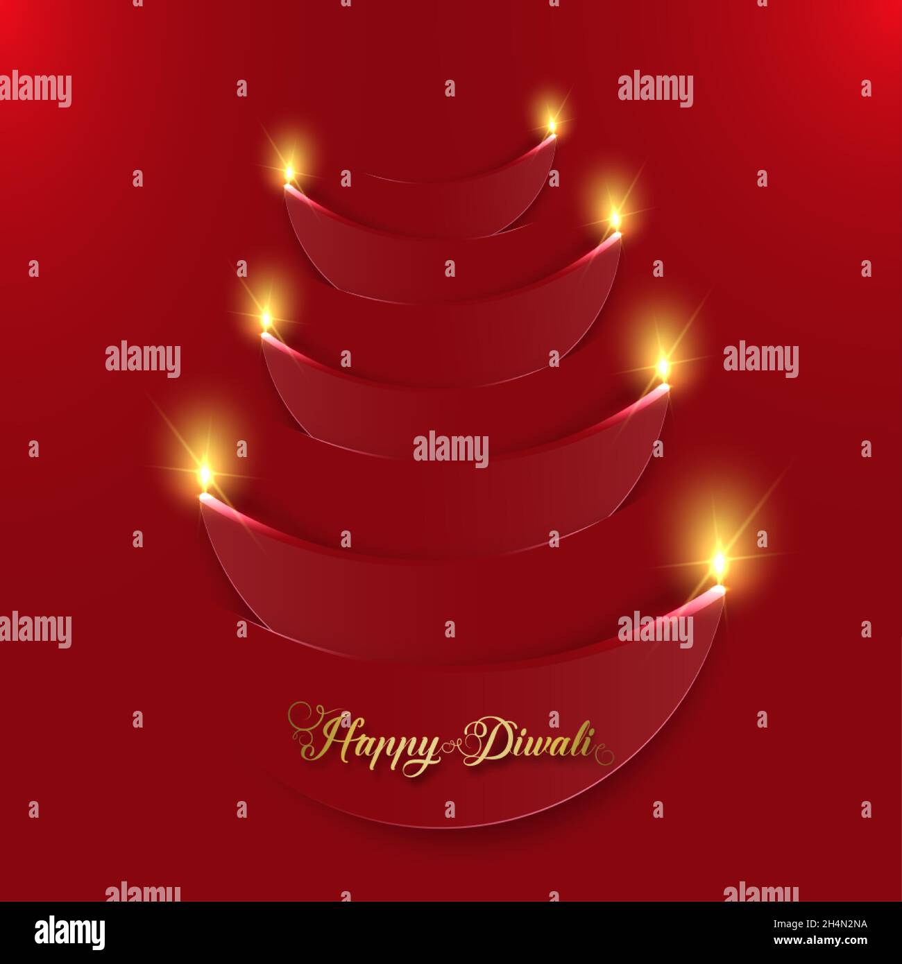 Bonne Diwali.Graphique en papier de la conception de lampe d'huile de Diya indienne.Le Festival des lumières.Illustration vectorielle arrière-plan rouge Illustration de Vecteur